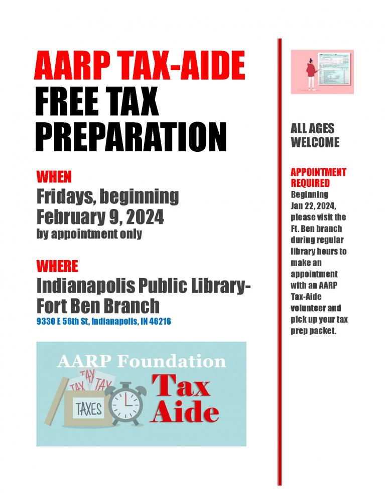 Aarp tax assistance program at the fort ben library city of lawrence